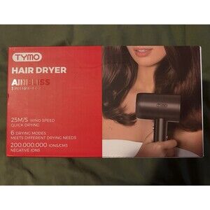 TYMO Airbliss Hair Dryer Ionic w/ Diffuser & Concentrator Nozzle, Red